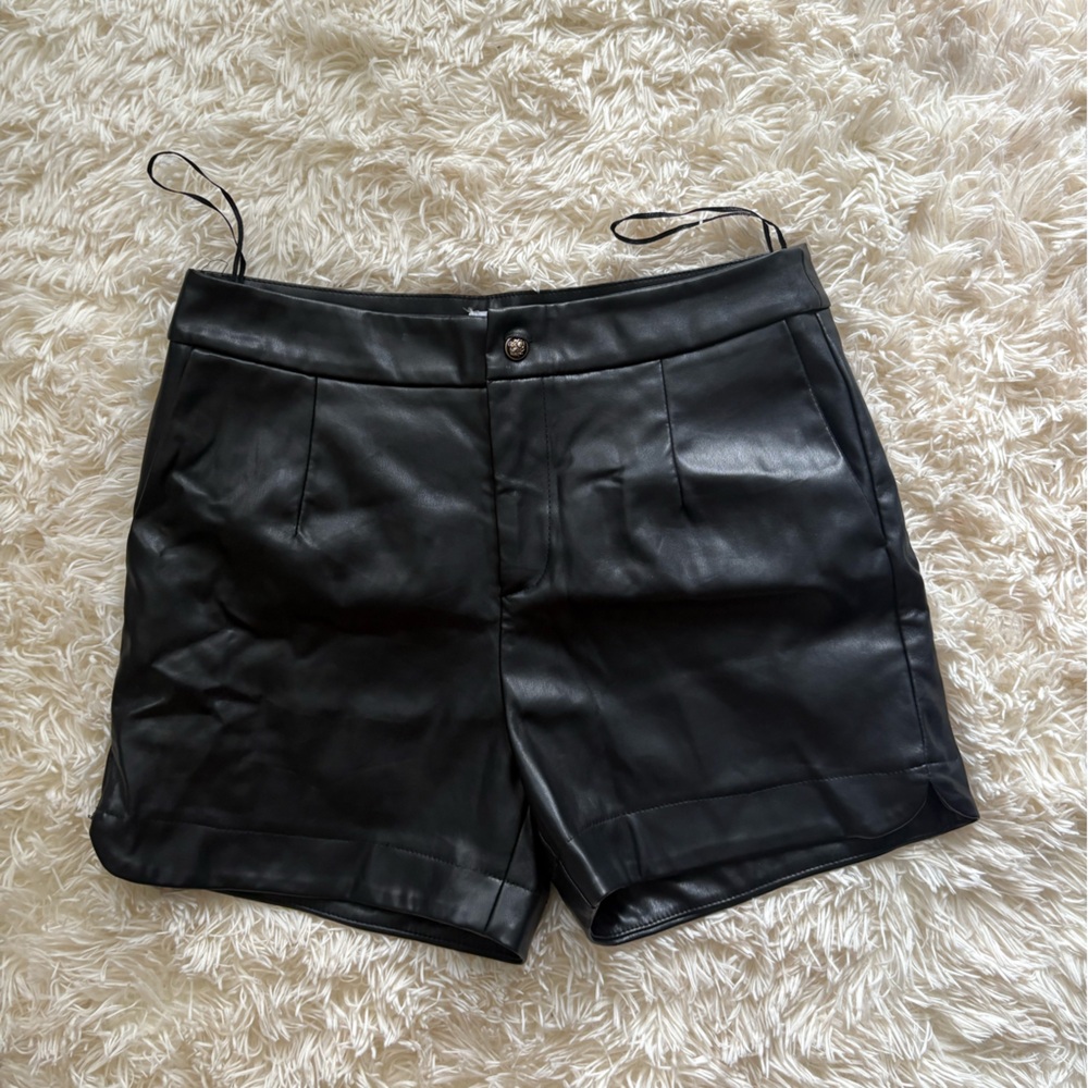Black High Waist Leather Shorts